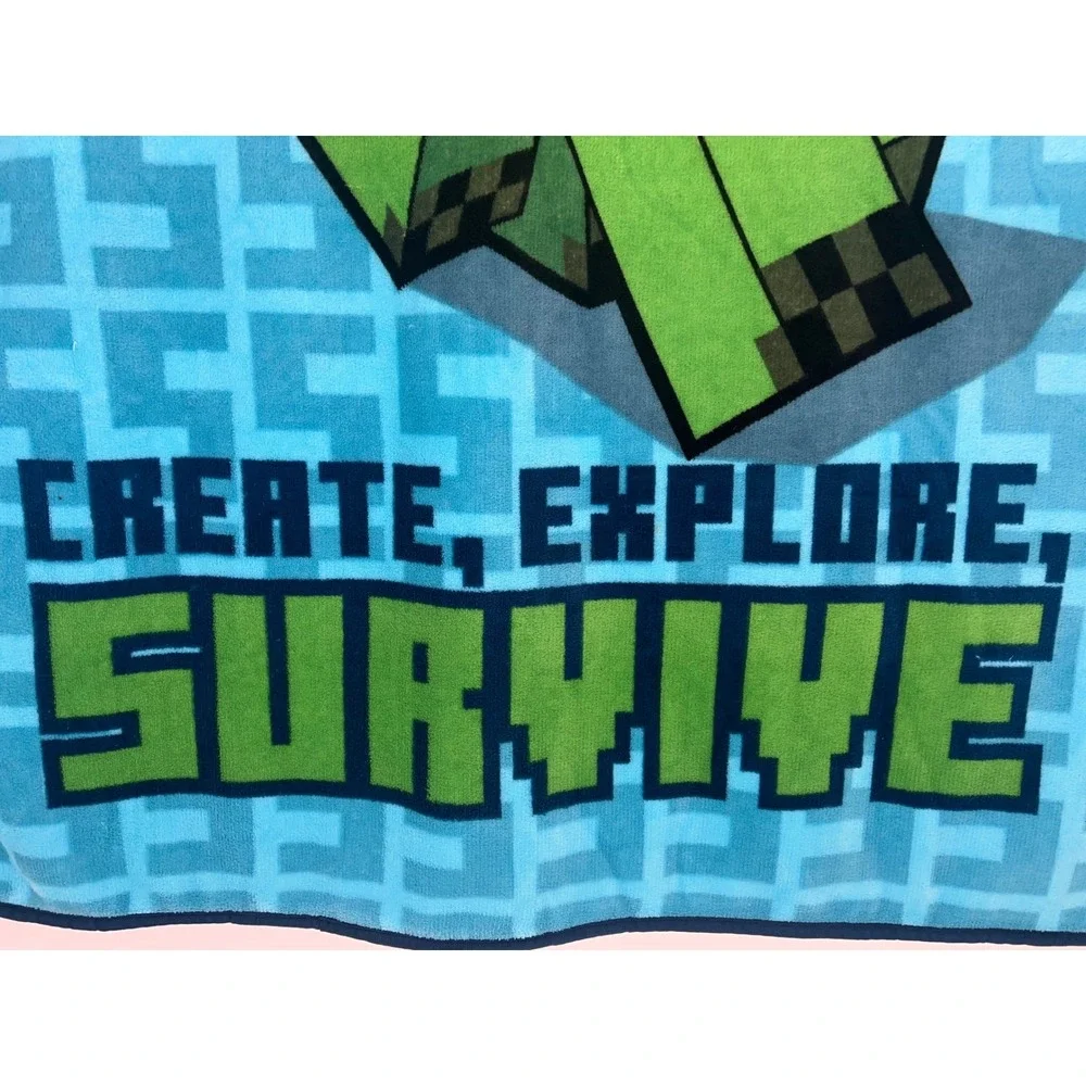 Minecraft Creeper Kids‎ Throw Blanket .Create, Explore, Survive. Blue,  Green